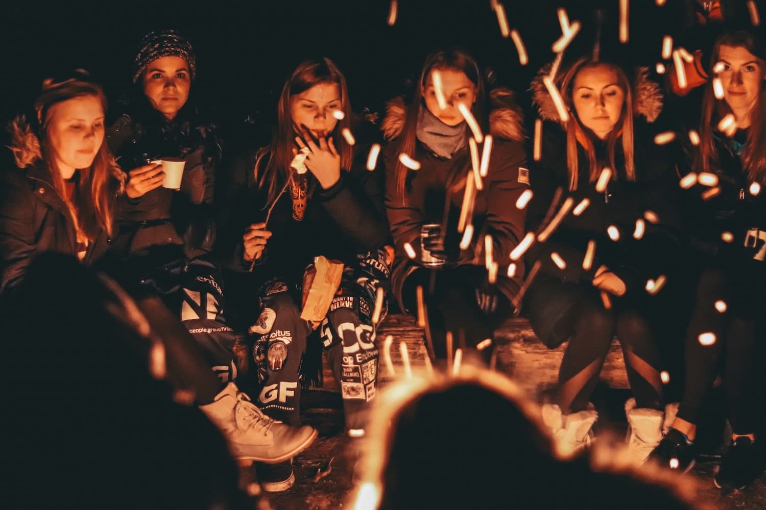 Students around campfire